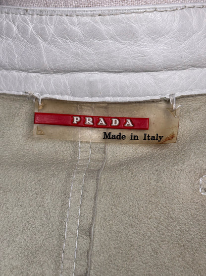Vintage Prada White Leather Solid Men's Size 52 Moto Jacket