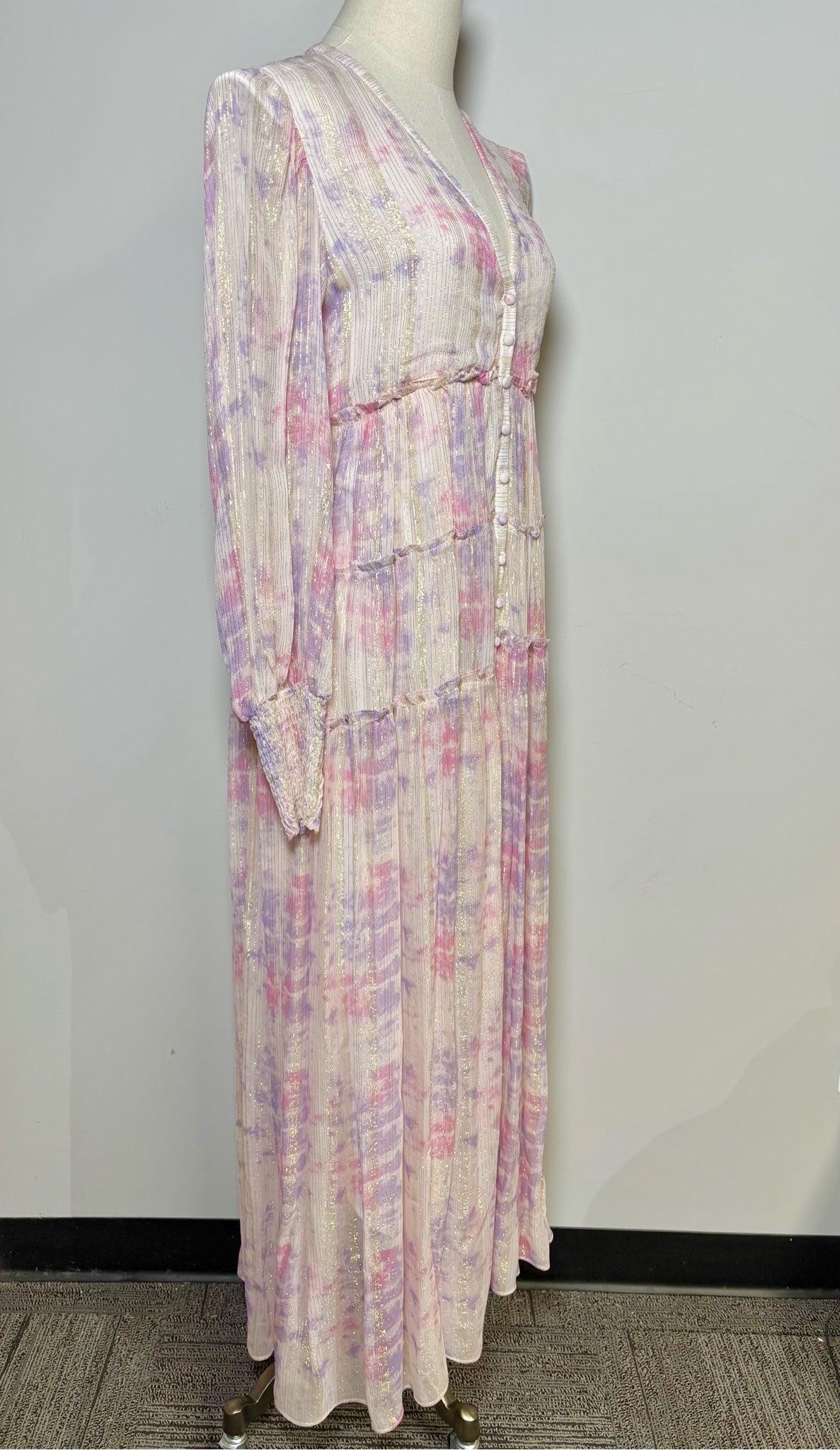 Women Size XS Rococo Sand Lavender Floral Maxi LS Dress