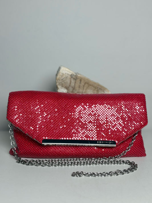 BCBG Max Azria Red Dots Vintage Metal Pre-owned Clutch Cocktail Purse