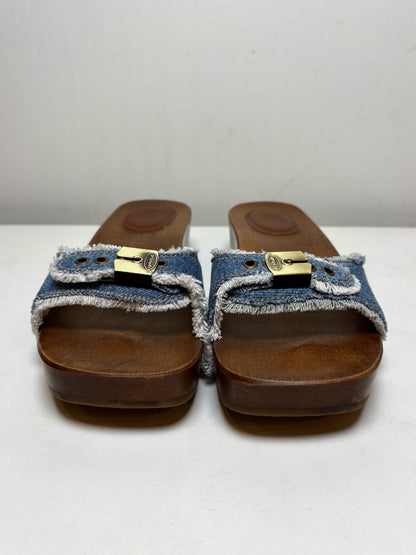 W Shoe Size 9 Re/Done & Dr. Scholls Brown, Blue Wood Women's Pre-owned Clogs