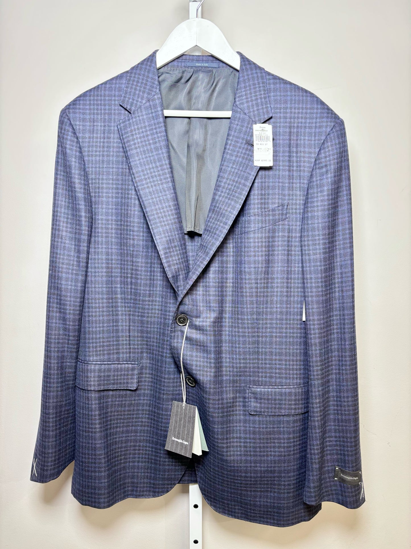 Ermenegildo Zegna Blue Silk Checkered Men's Mens Size 48R Blazer