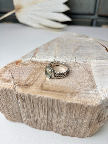 David Yurman Petite Wheaton Prasiolote, Pave' Diamonds Sz 6 Ring