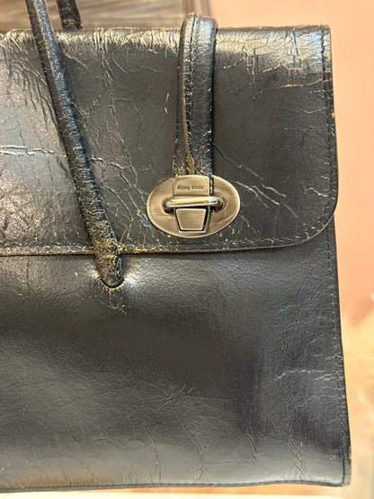 Miu Miu Vintage / Y2K Cracked Leather Black Handbag