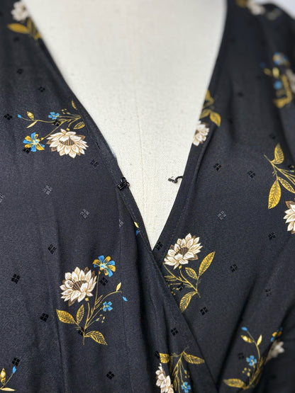 Women Size 10 Veronica Beard Black Floral Midi Silk Blend Dress