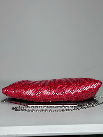 BCBG Max Azria Red Dots Vintage Metal Pre-owned Clutch Cocktail Purse