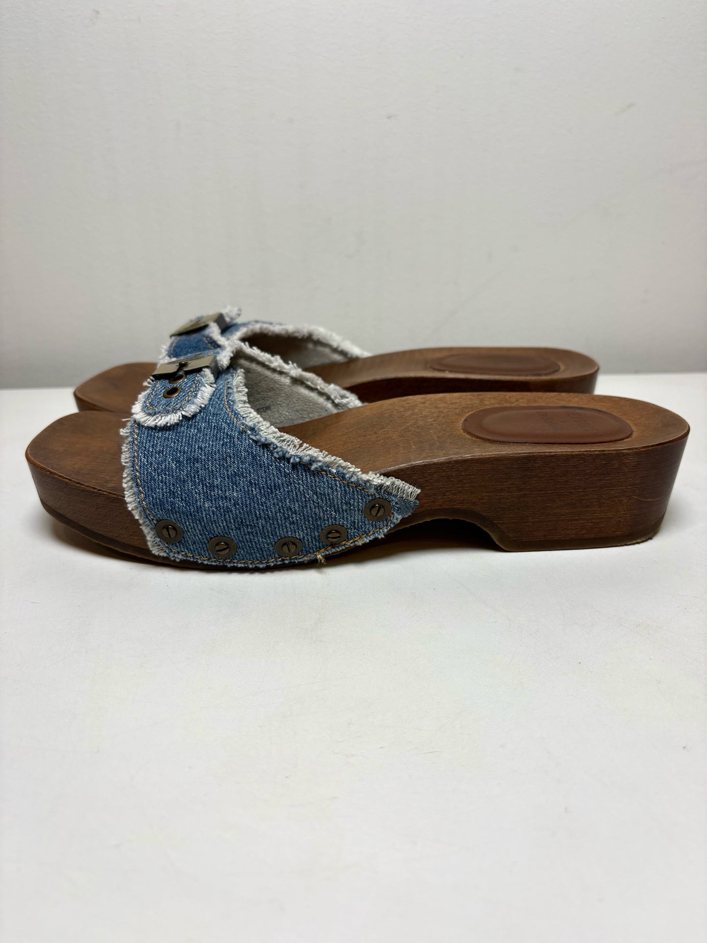 W Shoe Size 9 Re/Done & Dr. Scholls Brown, Blue Wood Women's Pre-owned Clogs