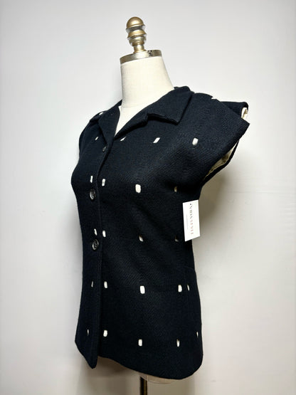Women Sz 36 Jil Sander Black Cutouts Wool w/Cotton Lining Top Pre-owned Vintage