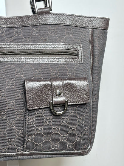 Women's Gucci GG Pocket Monogram Vintage Nylon, Leather Pre-owned Tote