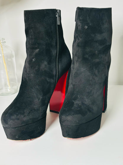 W Shoe Size 38.5 Christian Louboutin Black Platform Leather Suede Boots