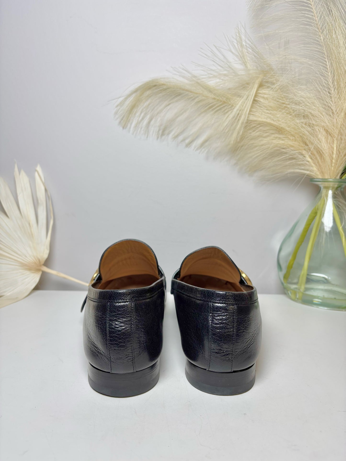 Gucci Black Leather Solid Size 10 Genuine Leather Men's Shoes