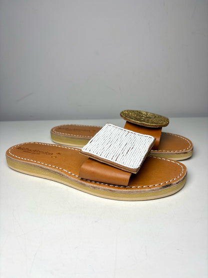 W Shoe Size 40 Laidback London Remi Tan, White, Gold Leather Pre-owned Sandals