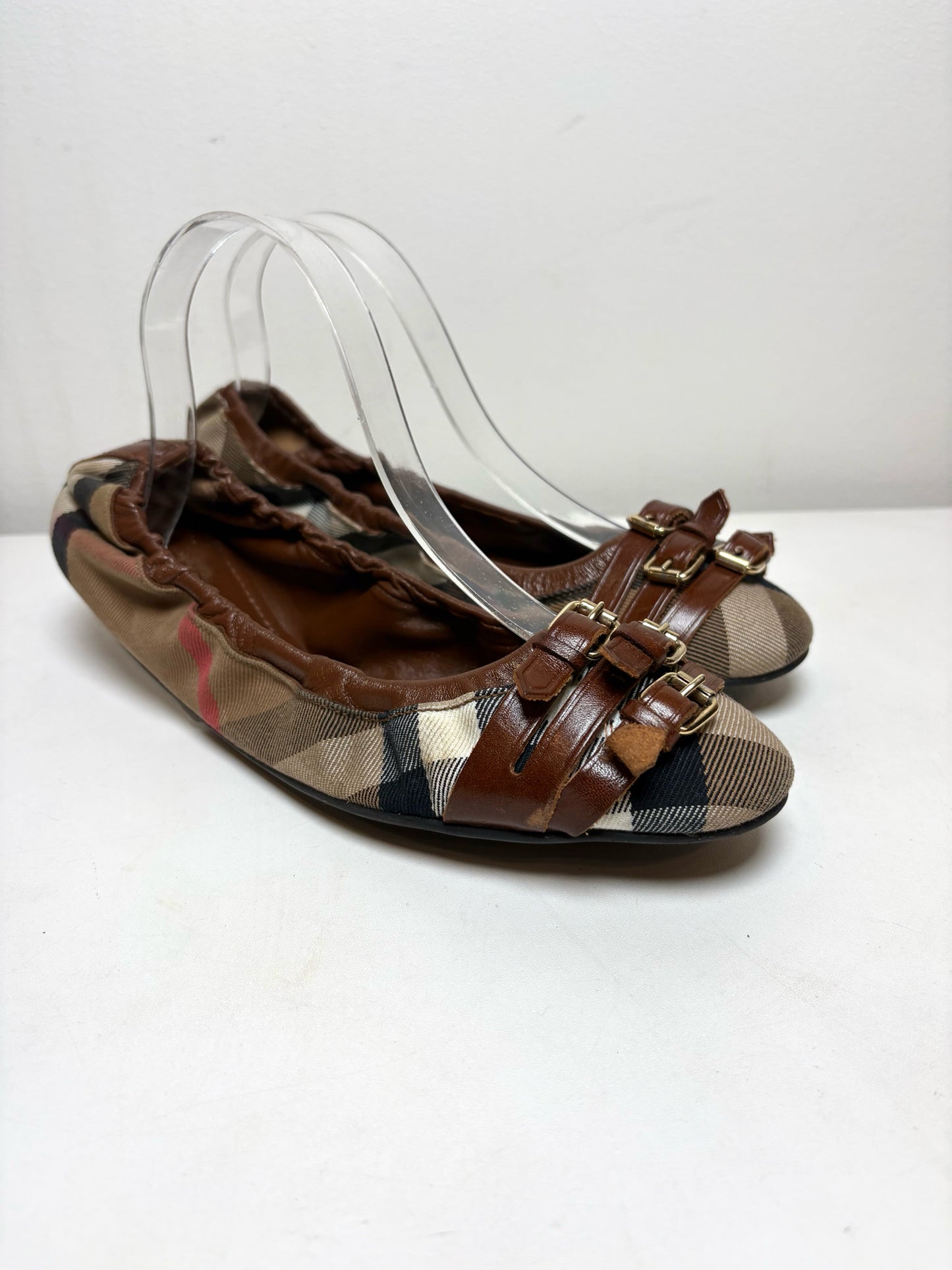 W Shoe Size 40 (10, US) Burberry multi brown Canvas, Leather Women's Flats