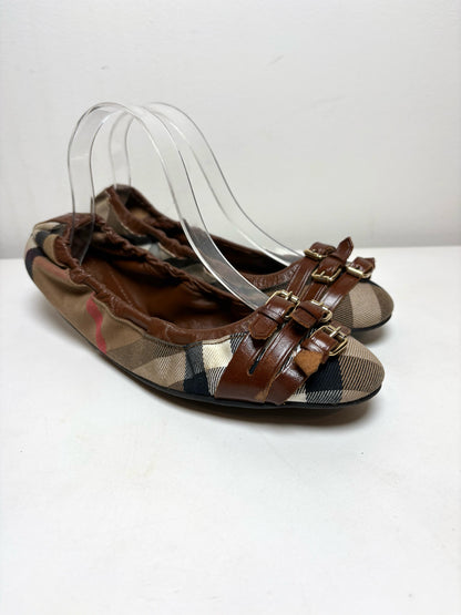 W Shoe Size 40 (10, US) Burberry multi brown Canvas, Leather Women's Flats
