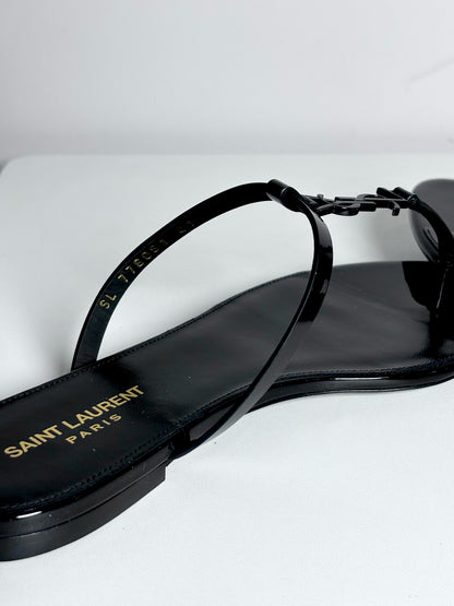 W Shoe Size 41 (11 US) Saint Laurent Black Patent Leather Logo NWT Sandals