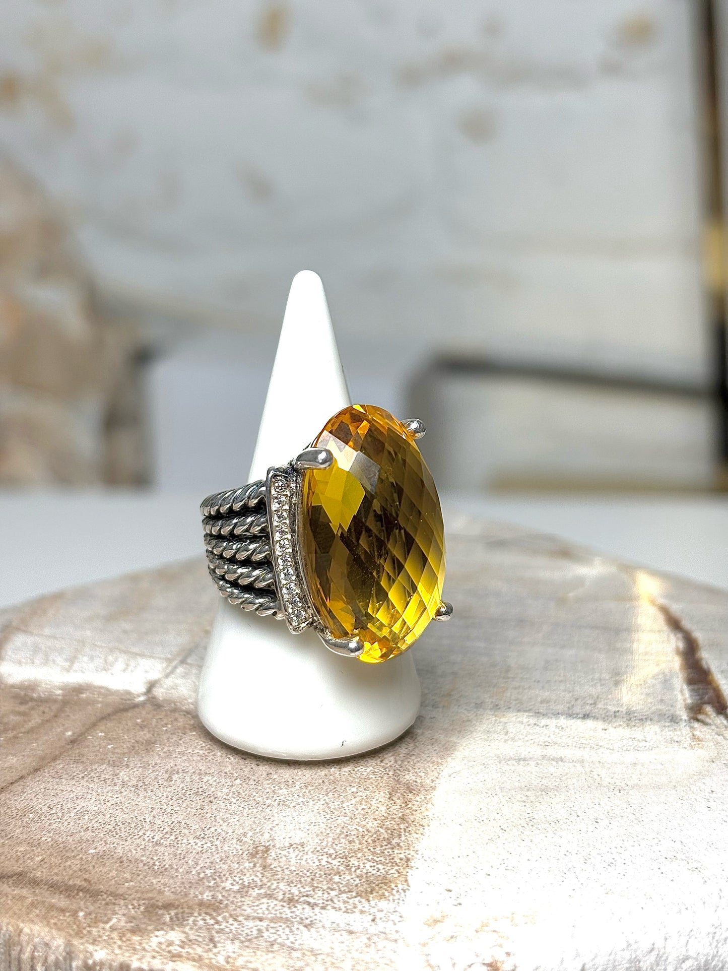 David Yurman Citrine Yellow 7 Wheaton Oval Cocktail Ring