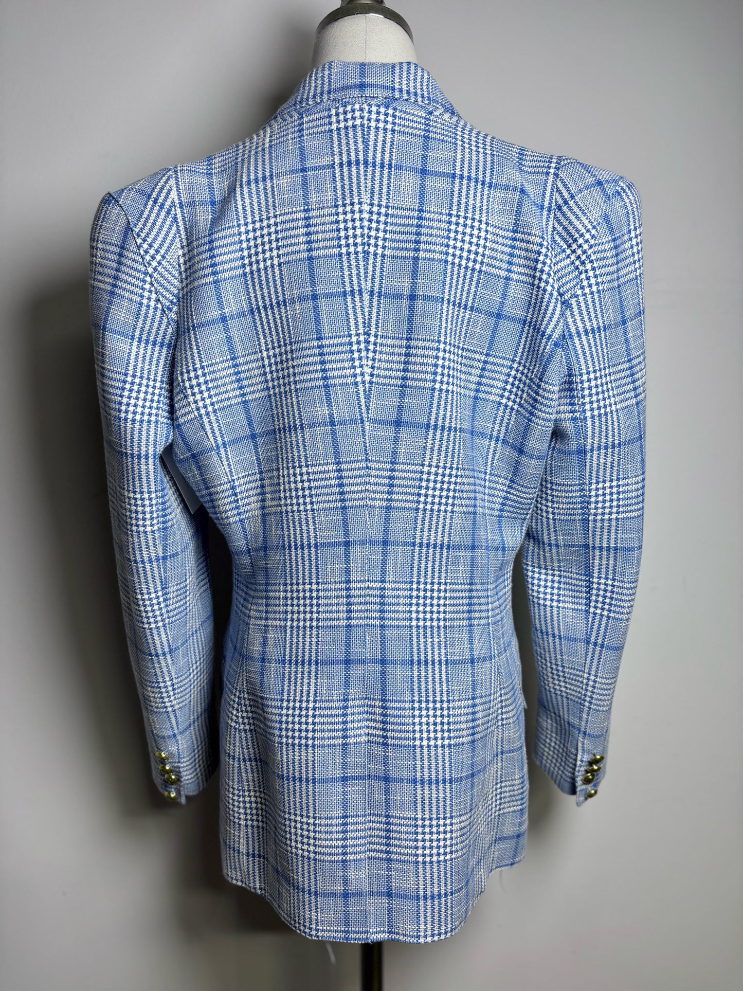 Women Size 10 Smythe Blue, White Plaid Cotton/Linen Pre-owned Jacket