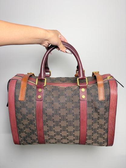 Celine Monogram Vintage Canvas, Leather Burgundy Vintage Tote