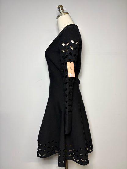 Women Size 42 ( 6 US) Alaia Black Solid Wool Blend NWT Dress