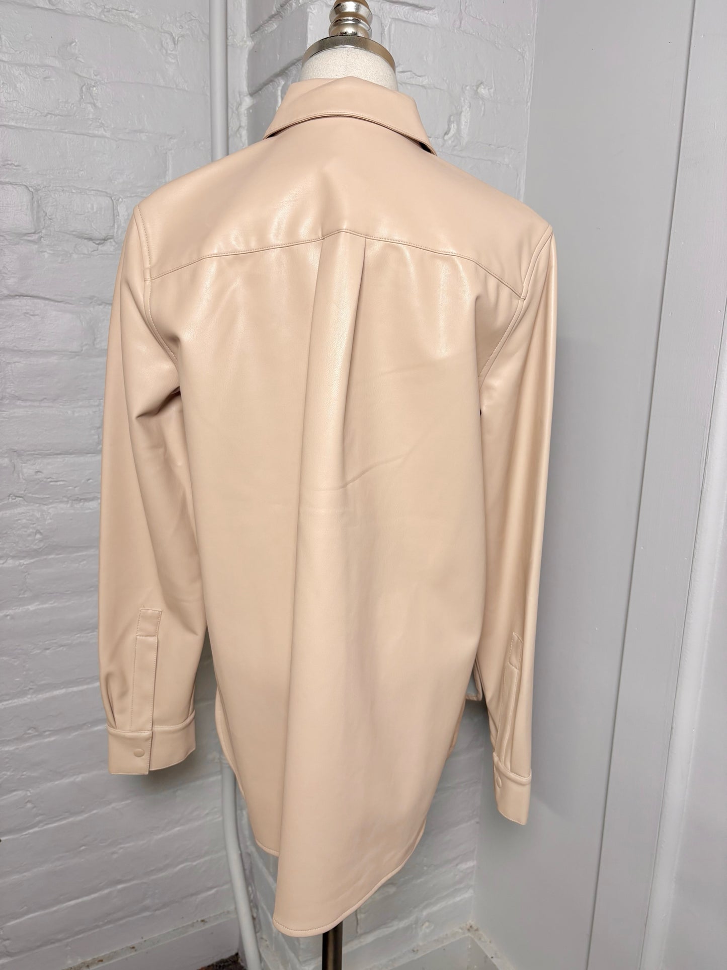 Women Size M Tibi Bone Solid Faux Leather LS Blouse