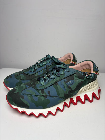 Men Size 44 Christian Louboutin Loubishark Green Camouflage Pre-Owned Authentic Sneakers