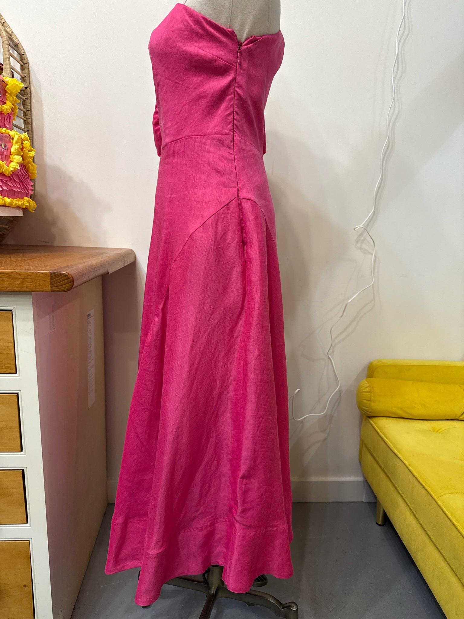 aje pink dress midi Women Size 8 Aje Pink One-Shoulder Ruffle Linen Blend Pre-owned Midi Dress