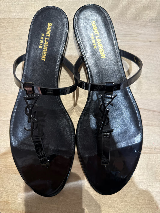 W Shoe Size 41 (11 US) Saint Laurent Black Patent Leather Logo NWT Sandals