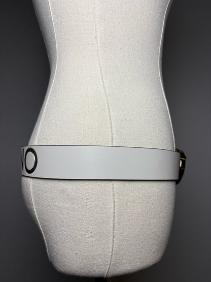 Women's Size S Mario Valentino V Giusy Beige Leather Gold-Tone Logo Pre-Owned Belt
