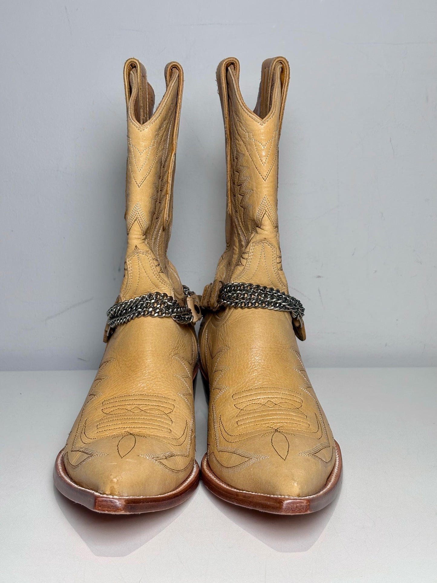 W Shoe Size 8 The Old Gringo Neutrals Leather Ankle Chain Pre-owned Boots