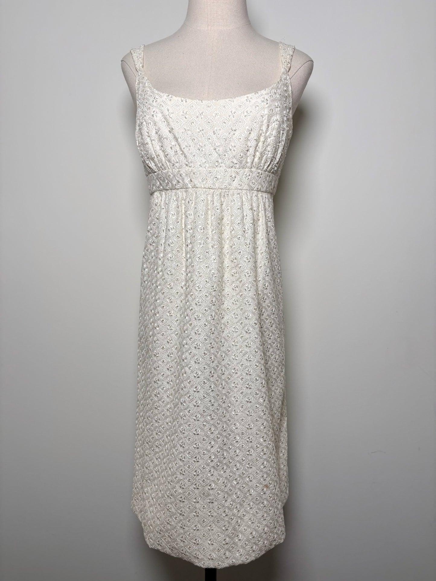 Women Size M Marina Cream Eyelet Lace, Beads Cotton Bubble Dress
