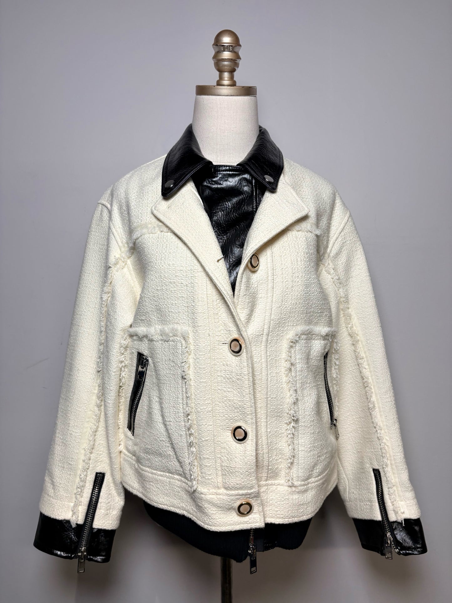 Women Size M 3.1 Phillip Lim Black & White Tweed Cotton Wool NWT Pre-Owned Moto Jacket