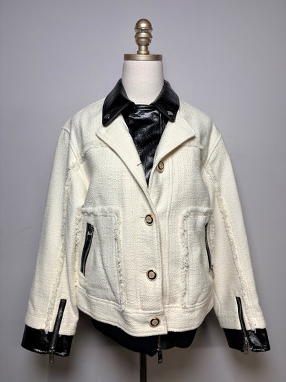 Women Size M 3.1 Phillip Lim Black & White Tweed Cotton Wool NWT Pre-Owned Moto Jacket