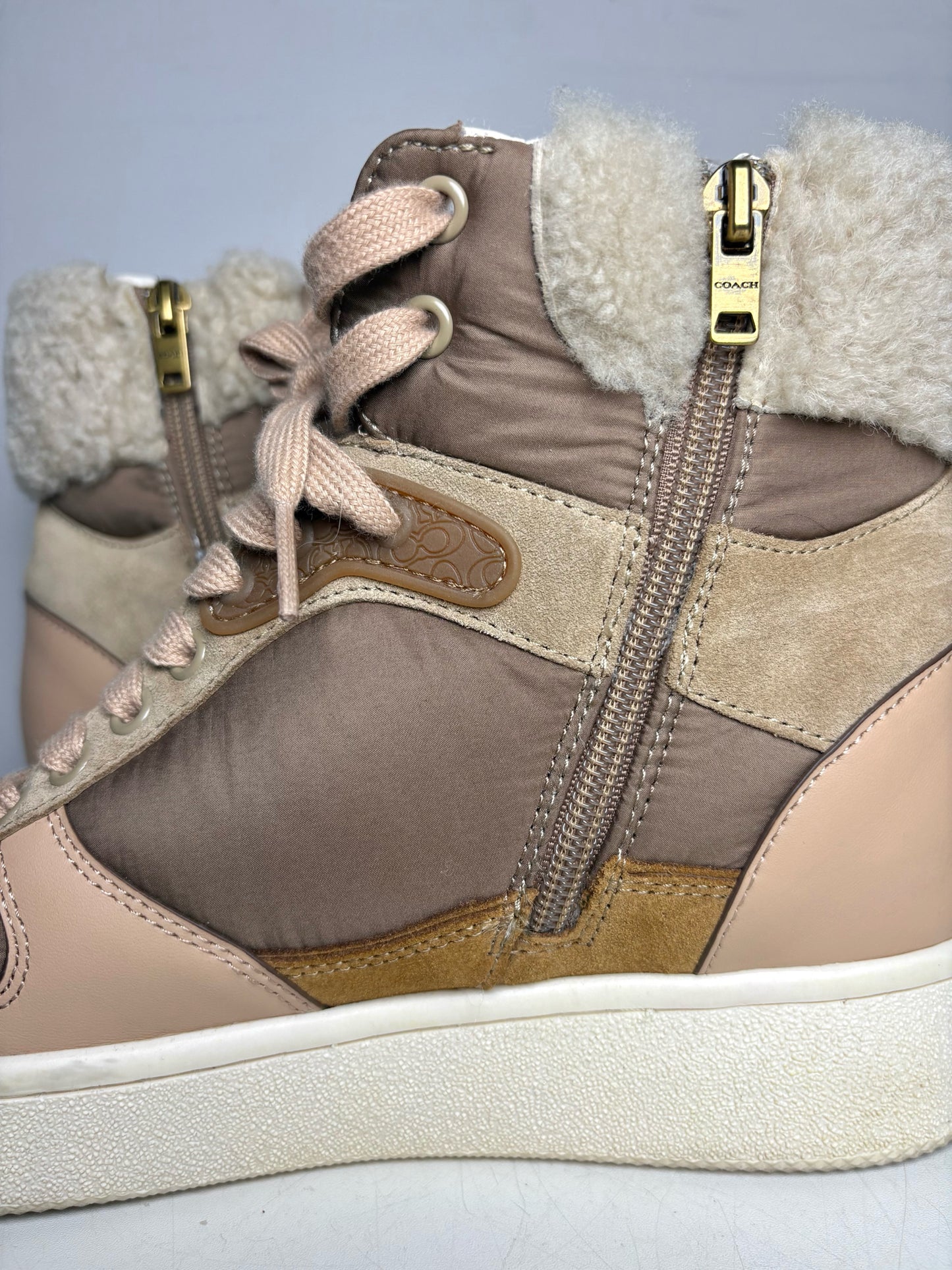W Shoe Size 9.5 Coach C220 High Top Tan Suede, Nylon Pre-owned Sneakers