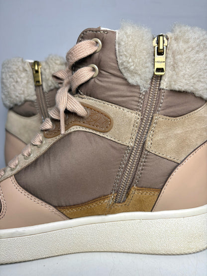 W Shoe Size 9.5 Coach C220 High Top Tan Suede, Nylon Pre-owned Sneakers