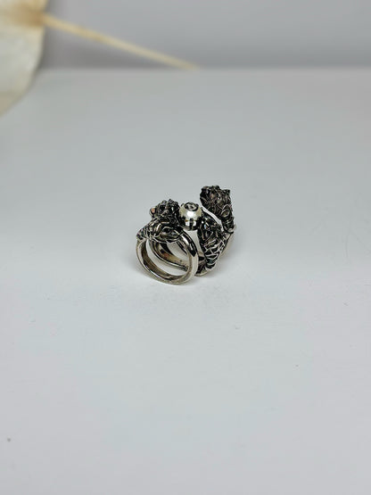 Sterling Silver Gucci Pearl Tiger Coil Wrap Black 6.5 Ring