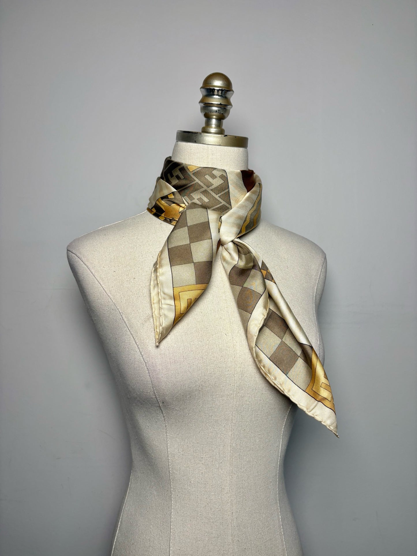 Fendi Logo 100% Silk Vintage Pre-owned Brown & Cream Scarf