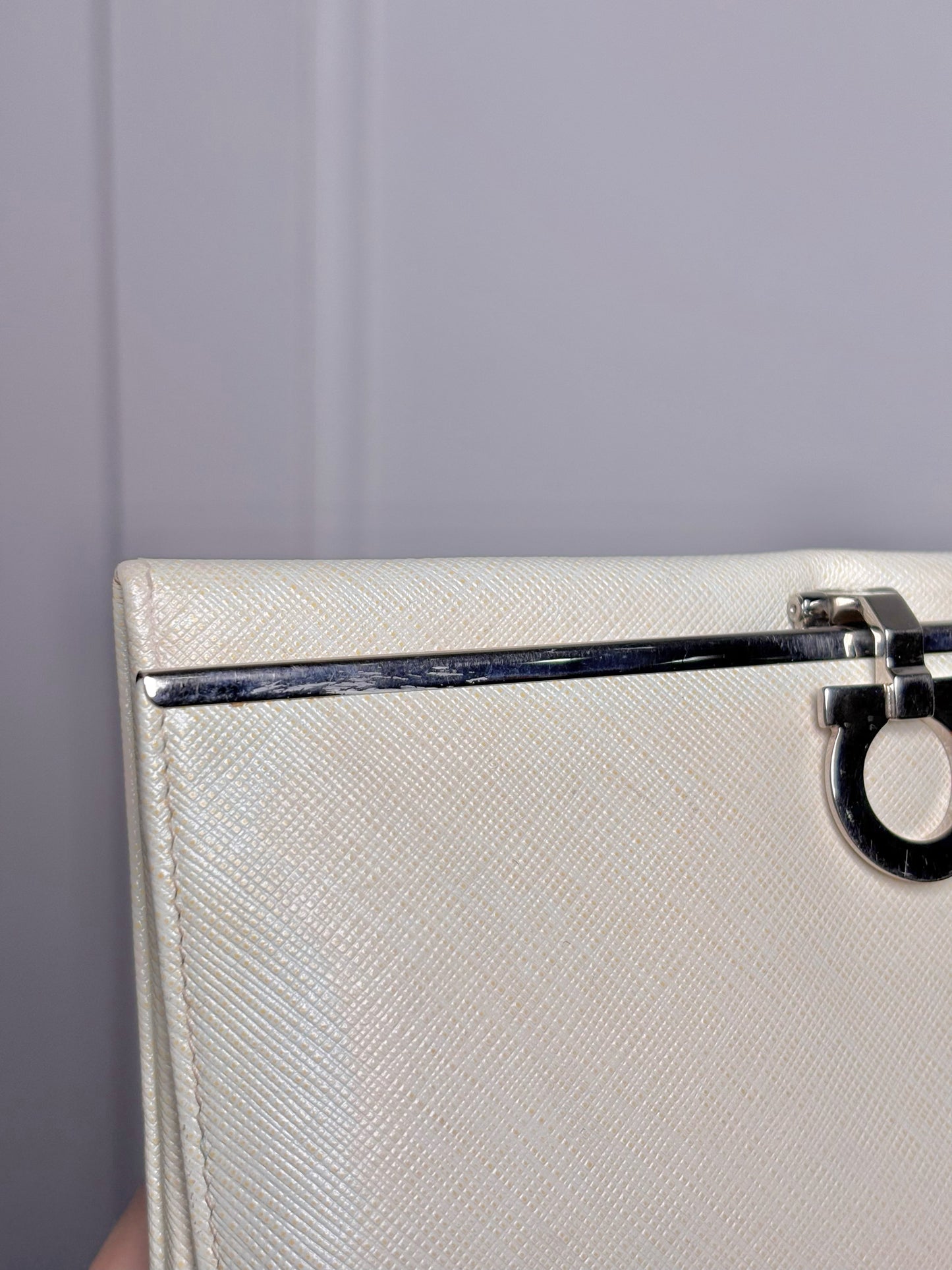 Salvatore Ferragamo Saffiano Leather Vintage Bone Gancini Wallet