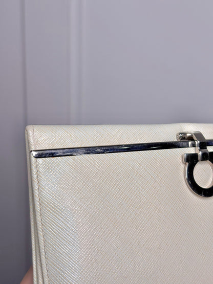 Salvatore Ferragamo Saffiano Leather Vintage Bone Gancini Wallet