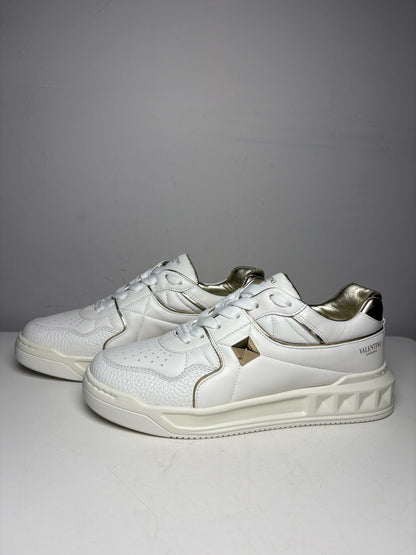 Women's Sz 40 Valentino Garavani One Stud White Platinum Pre-owned Sneakers