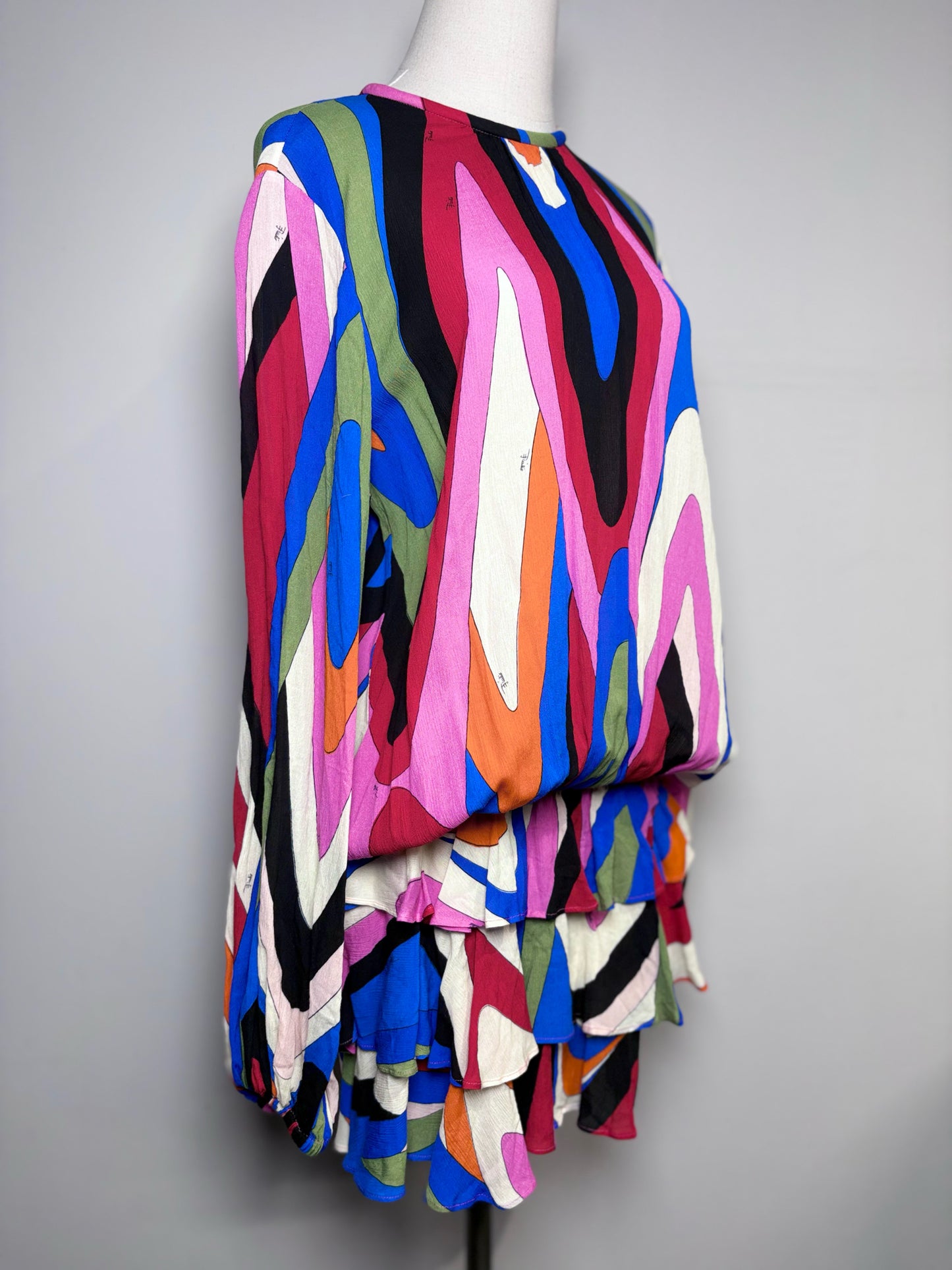 Women Size 8 Emilio Pucci Muti Color Abstract Iride-Print Georgette Mini Dress