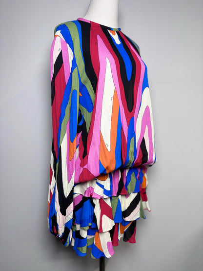Women Size 8 Emilio Pucci Muti Color Abstract Iride-Print Georgette Mini Dress