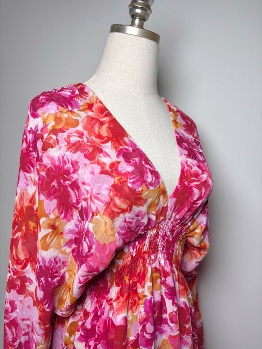 Women Size XS Misa Los Angeles Red, orange, pink Floral Polyester Dress