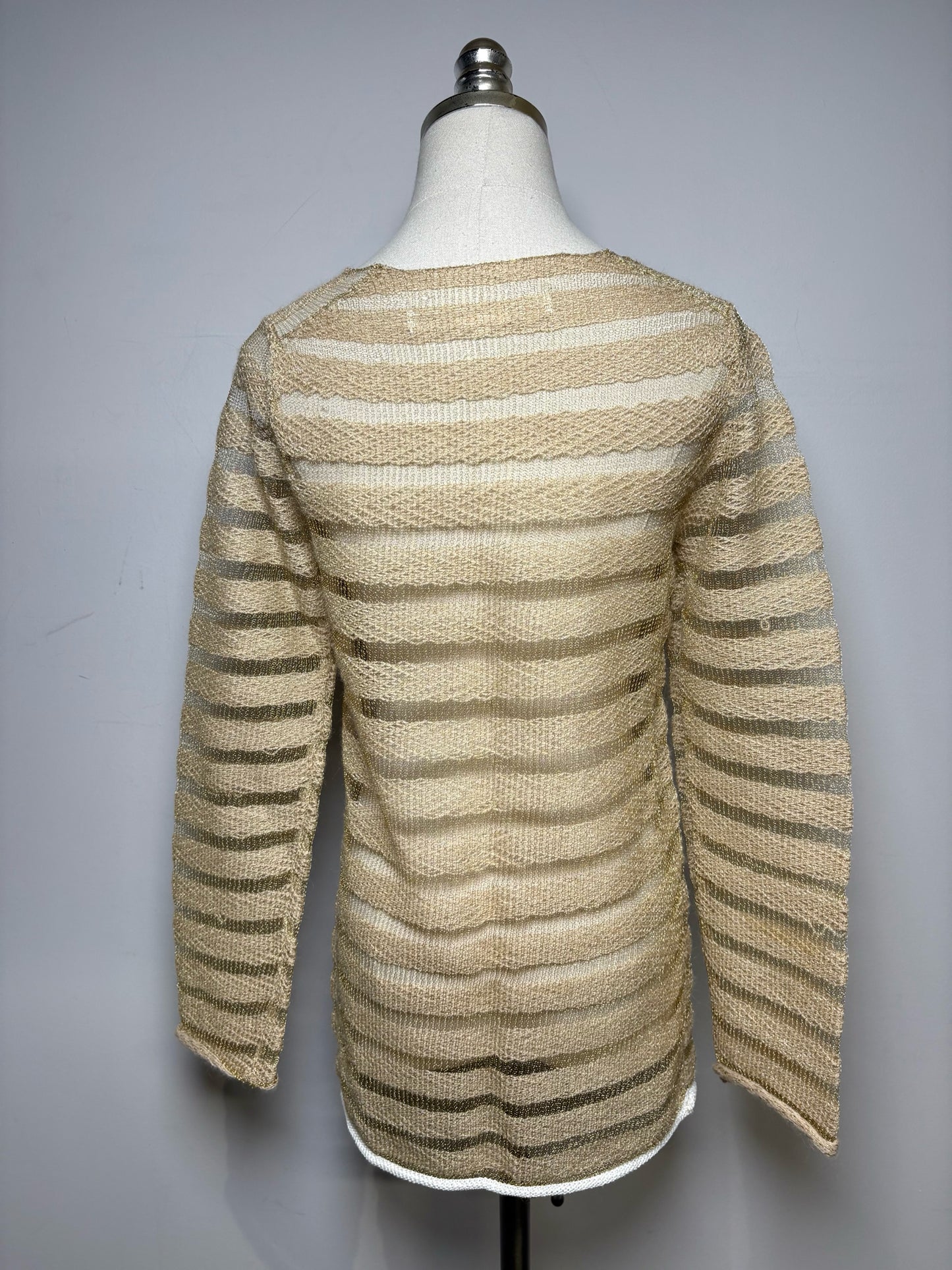 Women Size S Comme des Garcon Metallic Beige Woven Stripes Wool Blend Top