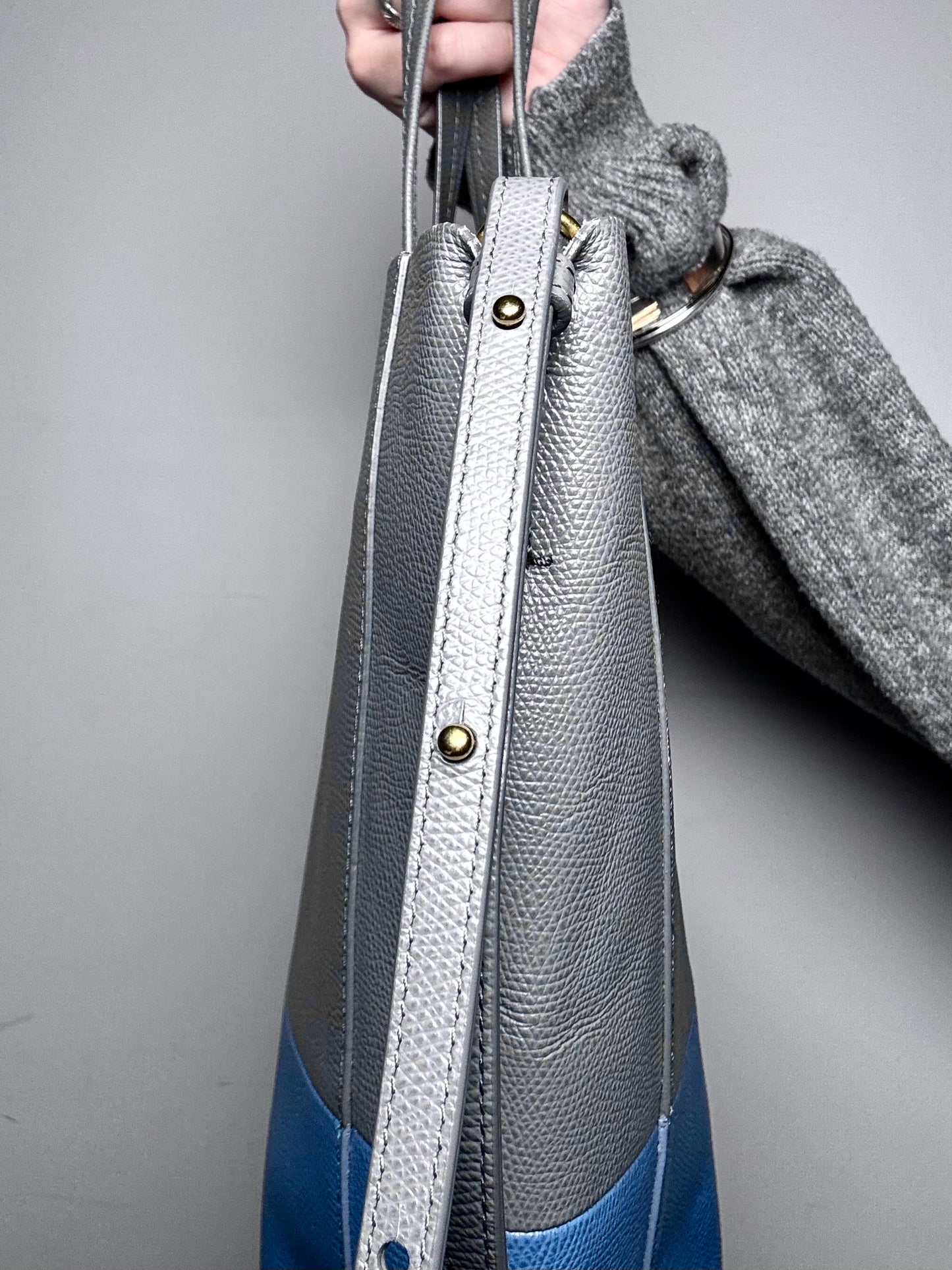 Leather Celine Colorblock Pre-owned Gray & Blue Calf Small Purse