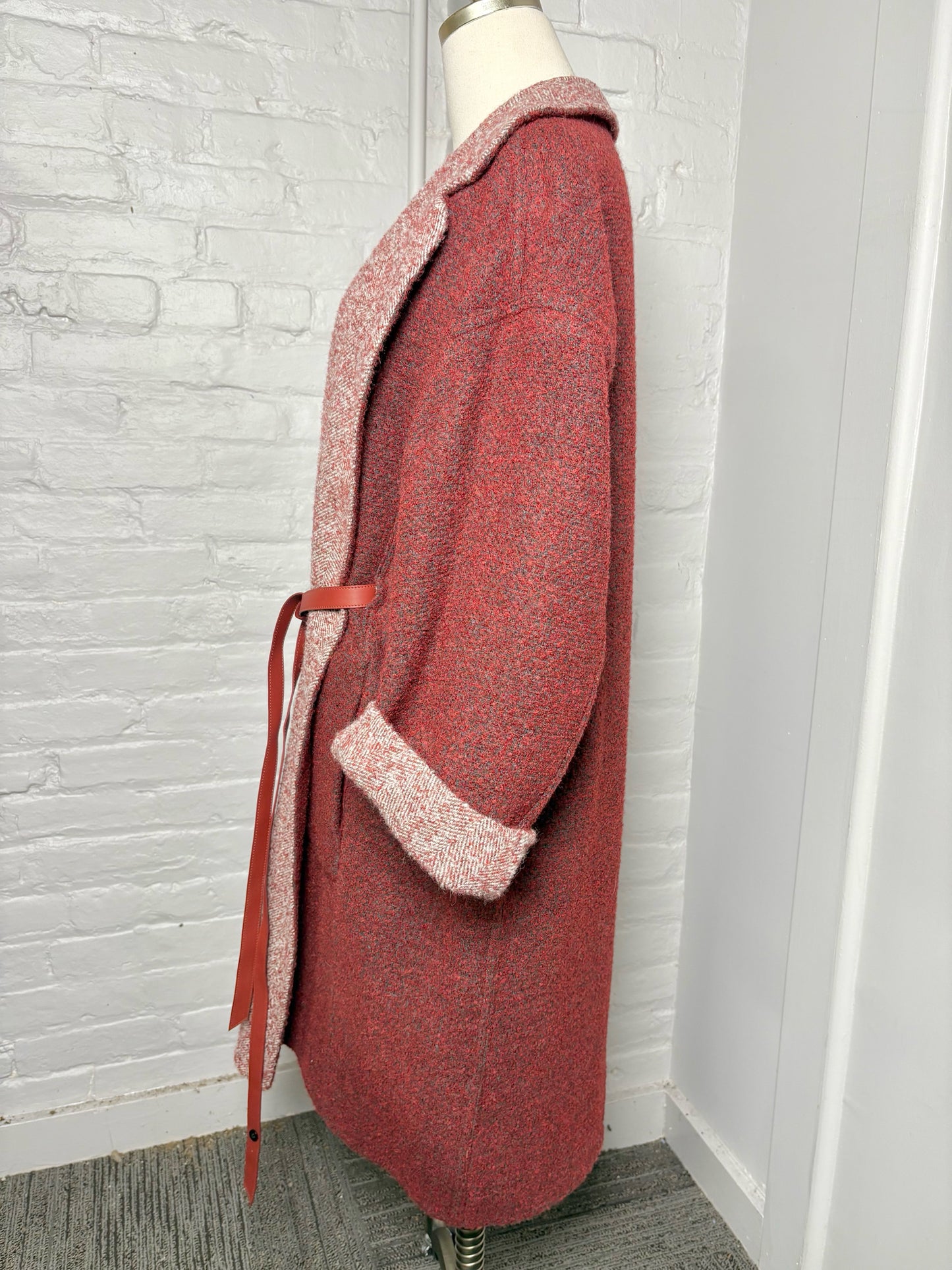 Women Size 48 (14 US) Loro Piana Burgundy Boucle Wool, Alpaca Coat