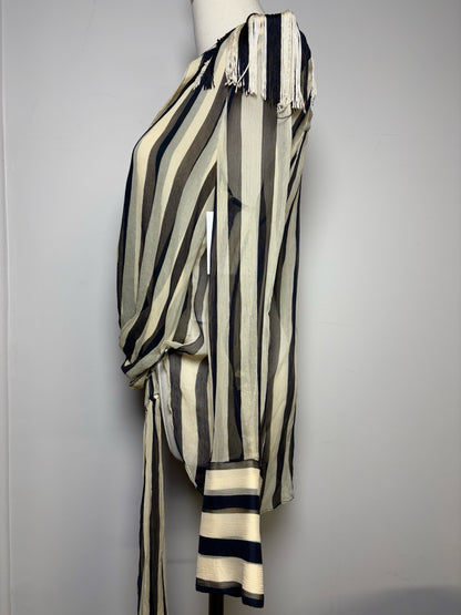 Women Size 8 Monse Bone, Black, Blue Striped 100% Silk Pin-Embellished Blouse
