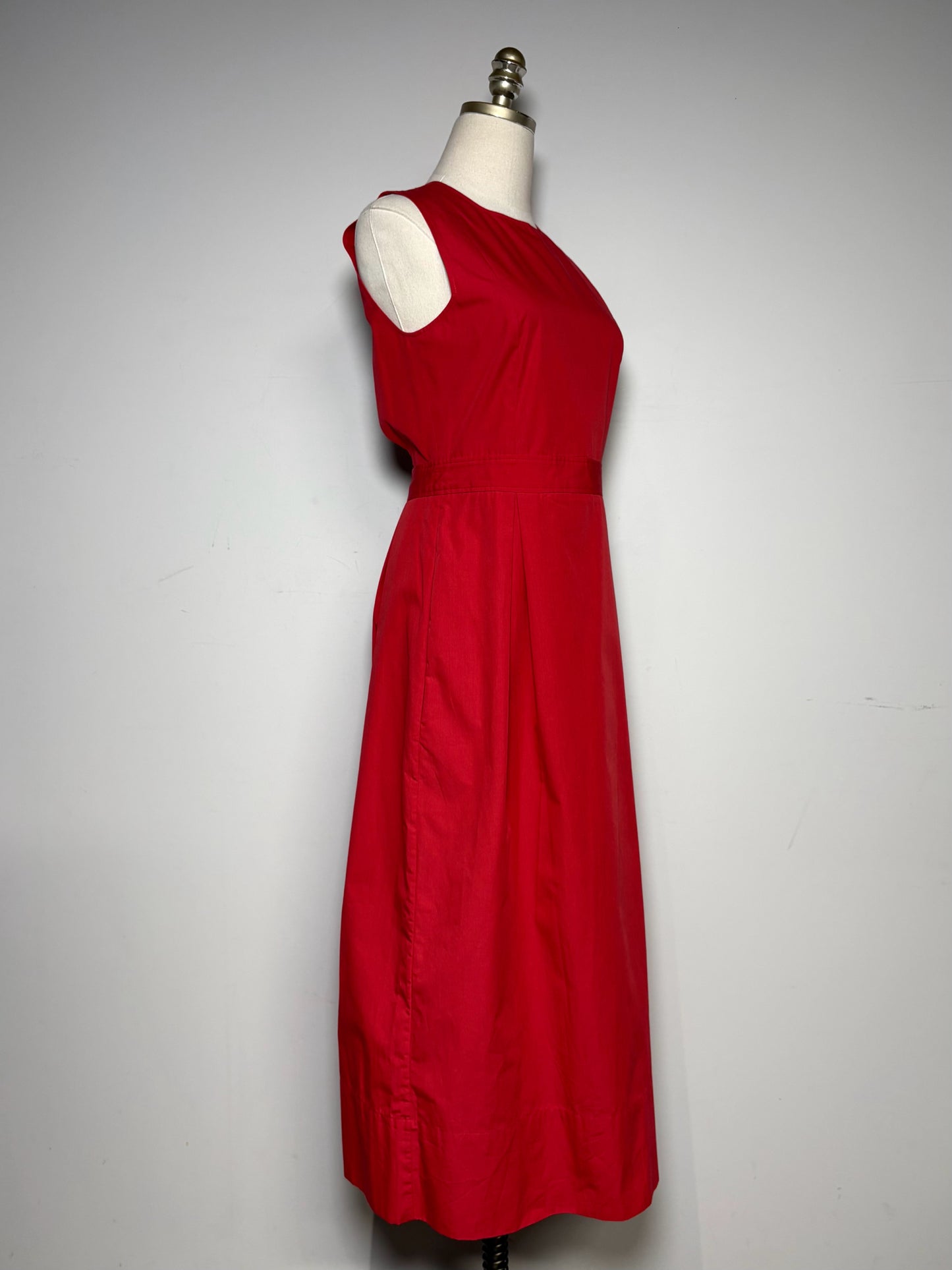 Women's Size 8 Three Graces Marjorie Red Cotton Poplin NWT Pre-Owned Midi Dress