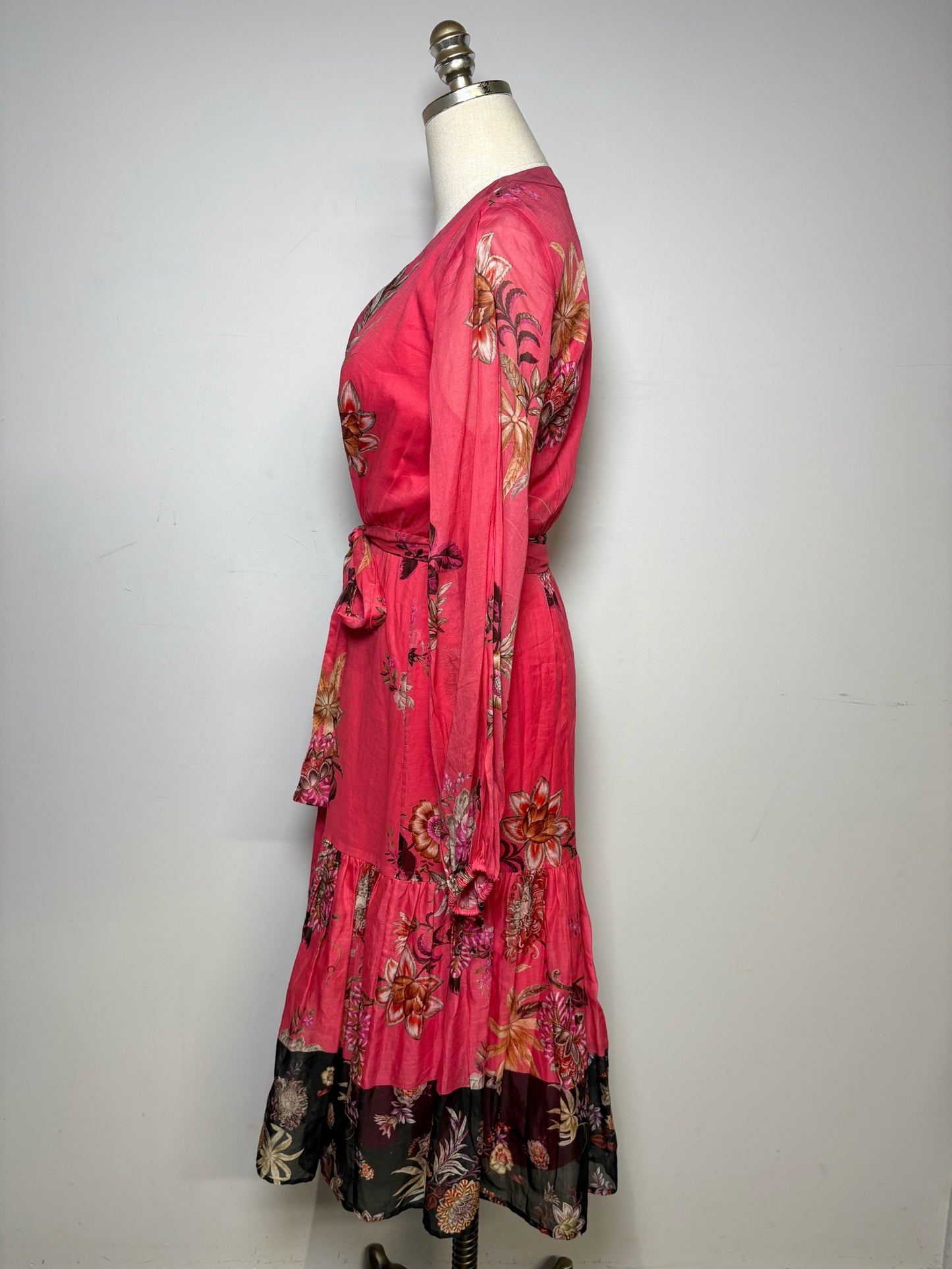 Women's Size S Kobi Halperin Pink Floral Pre-Owned Tiered Button-Down Dress