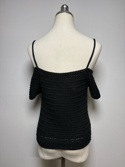 Women's Size XS Vince Black Crochet Pure Cotton NWT Pre-Owned Off-Shoulder Top