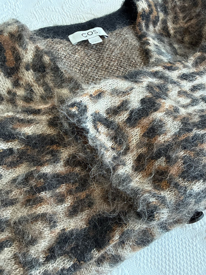 Women Size M COS Multicolor Leopard Spots Mohair Wool Blend Cardi Sweater