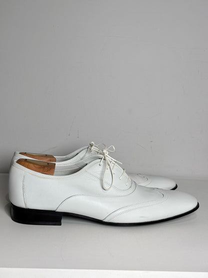 Men's Salvatore Ferragamo White Wingtip Leather Dress Pre-owned Shoes Sz 12